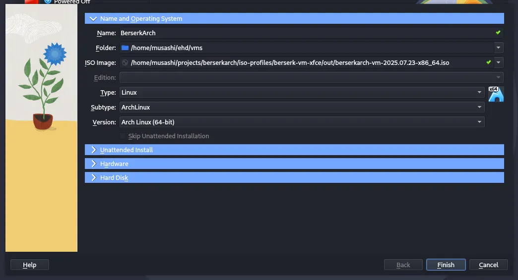VM creation wizard with fields filled