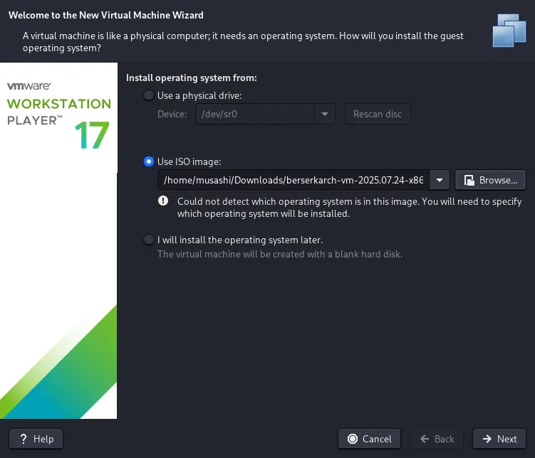 VM creation wizard with fields filled